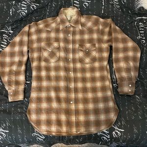 Vintage Pendleton Flannel Plaid Long Sleeve Shirt Men L Virgin Wool Made in US